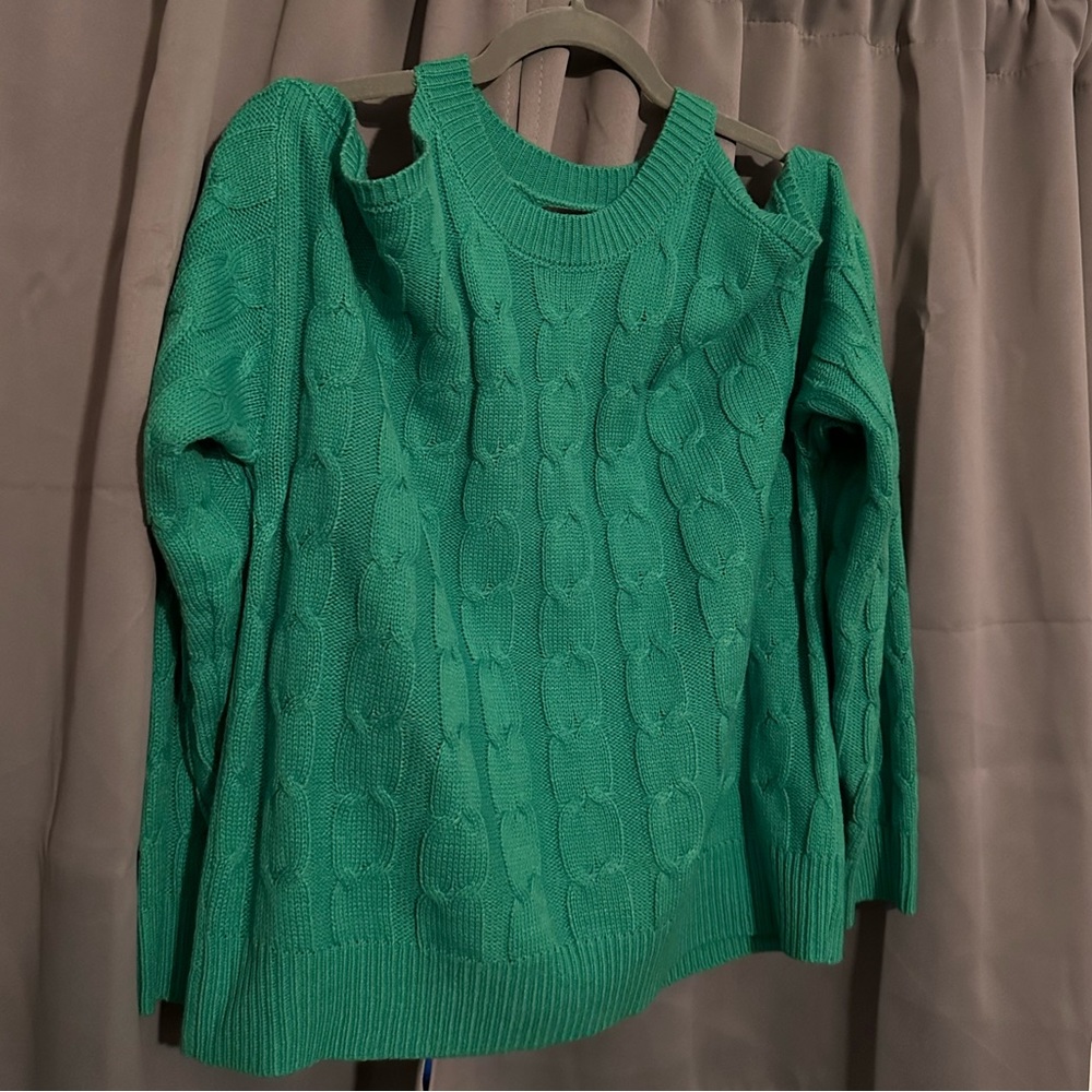 Shein Green Cold Shoulder Sweater
